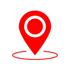 Round geo location pin on red ring circle icon. Vector illustration. EPS 10.