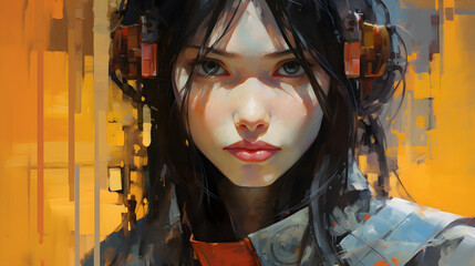 anime girl cyberpunk digital painting