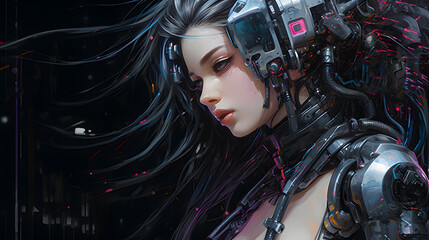 Fototapeta na wymiar anime girl cyberpunk digital painting
