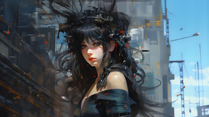 Obraz na płótnie Canvas anime girl cyberpunk digital painting