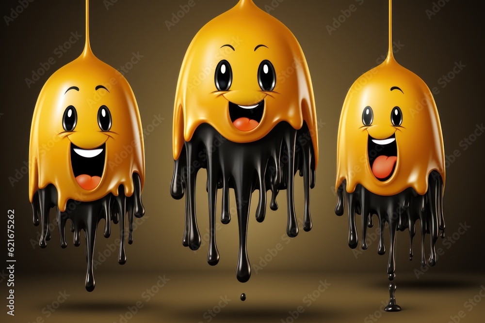 Poster a group of three bananas that are melting. generative ai image.