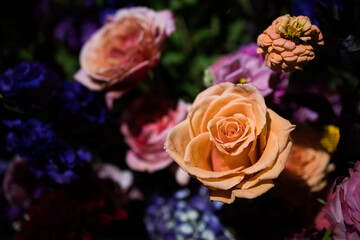 Dark Romantic Wedding Event Flowers Ceremony Reception Events Flower Floral Bokeh Passionate Cake Botanical Nature Garden Close-up Rose