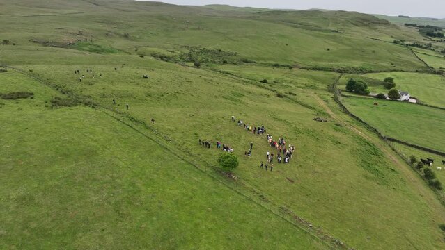 Aerial view of The GAA Poc Fada Championship at Shane O'Neills Hurling Club Glenarm Co Antrim Northern Ireland 07-07-23