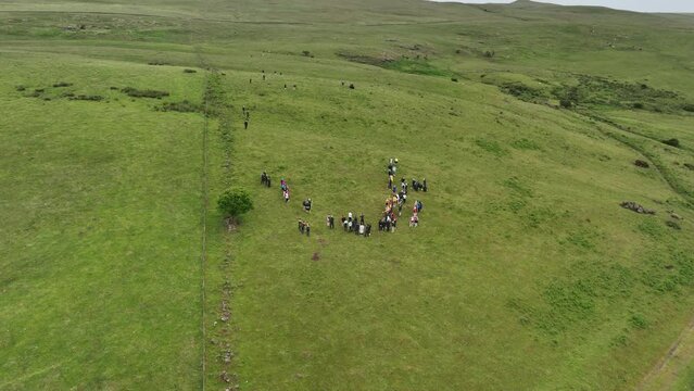 Aerial view of The GAA Poc Fada Championship at Shane O'Neills Hurling Club Glenarm Co Antrim Northern Ireland 07-07-23