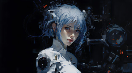 Obraz na płótnie Canvas anime girl metal robot cyberpunk