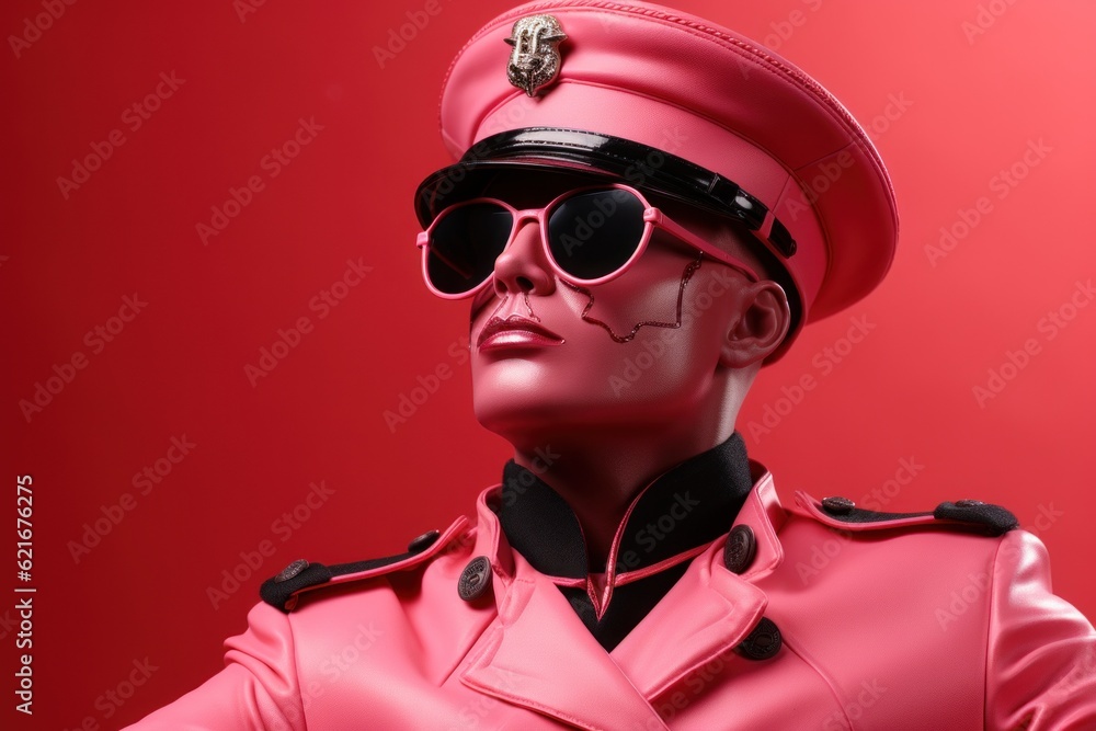 Canvas Prints A woman in a pink uniform and sunglasses. Generative AI image.