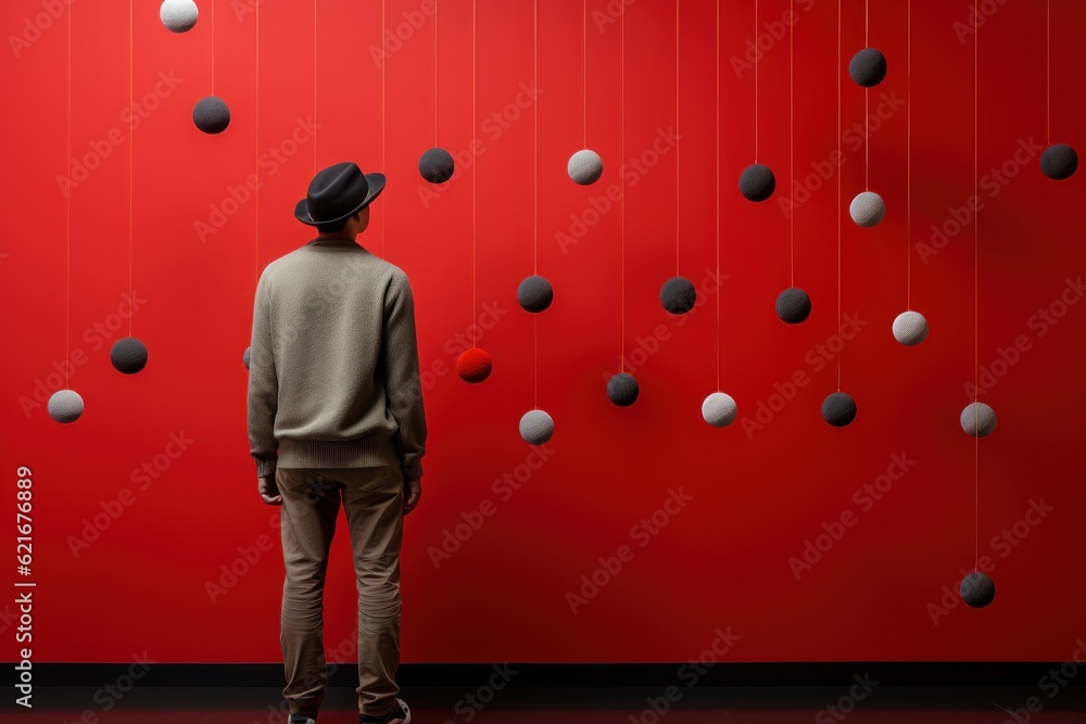 Aufkleber a man standing in front of a red wall. generative ai image.