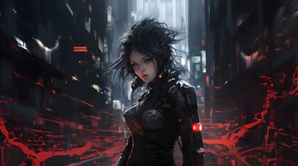 Fototapeta na wymiar anime girl metal robot cyberpunk