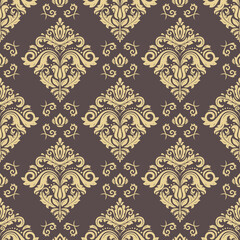 Classic seamless pattern. Damask orient ornament. Classic vintage brown and golden background. Orient ornament for fabric, wallpaper and packaging