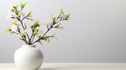 A white vase with some white flowers in it. Generative AI image. © starush