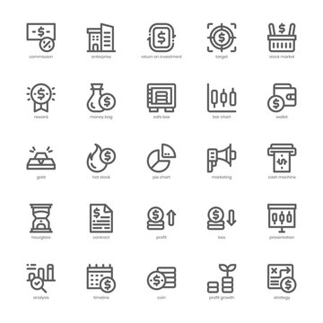 Stock Market Icon pack for your website design, logo, app, and user interface. Stock Market Icon outline design. Vector graphics illustration and editable stroke.