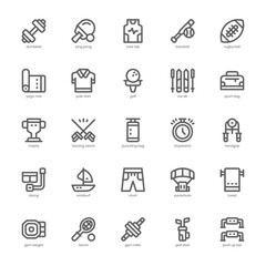 Sports Equipment Icon pack for your website design, logo, app, and user interface. Sports Equipment Icon outline design. Vector graphics illustration and editable stroke.