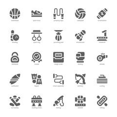 Sports Equipment Icon pack for your website design, logo, app, and user interface. Sports Equipment Icon glyph design. Vector graphics illustration and editable stroke.