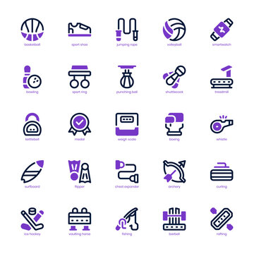 Sports Equipment Icon pack for your website design, logo, app, and user interface. Sports Equipment Icon mixed line and solid design. Vector graphics illustration and editable stroke.