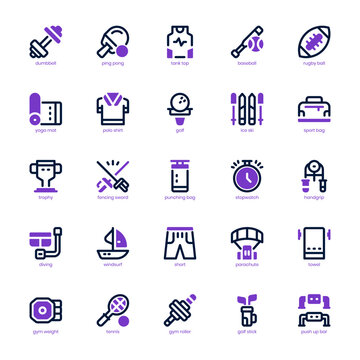 Sports Equipment Icon pack for your website design, logo, app, and user interface. Sports Equipment Icon mixed line and solid design. Vector graphics illustration and editable stroke.