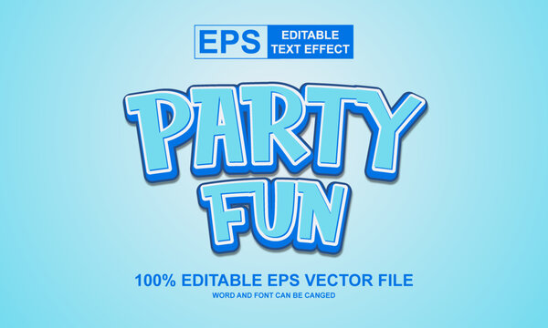 Editable text effect party fun 3d style vector