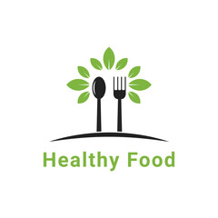 Healthy food logo design idea with spoon and fork
