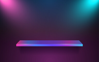 product podium display 3d Empty square neon color with light shine background