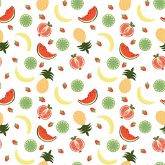 Seamless fruit pattern. Colorful pattern of refreshing fruits and berries. Vector illustration