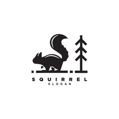 Premium silhouette squirrel with tree forest logo design for your brand or business