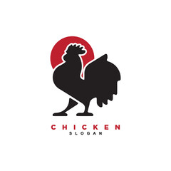 Silhouette rooster poultry farm with sun logo design 