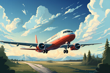 Fototapeta na wymiar illustration of a airplane taking off. Generative AI.