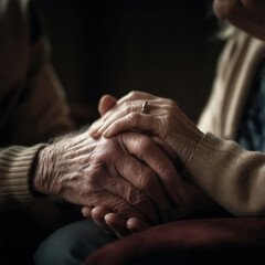 Fototapeta premium An elderly couple holds each other's hands. family, love and support. Generative AI