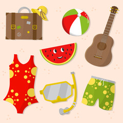 7 summer icon illustrations set isolated on the colored background