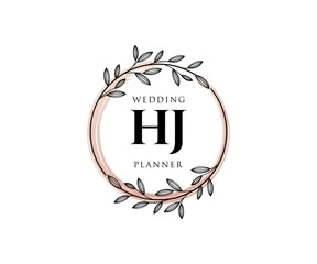 HJ Initials letter Wedding monogram logos collection, hand drawn modern minimalistic and floral templates for Invitation cards, Save the Date, elegant identity for restaurant, boutique, cafe in vector