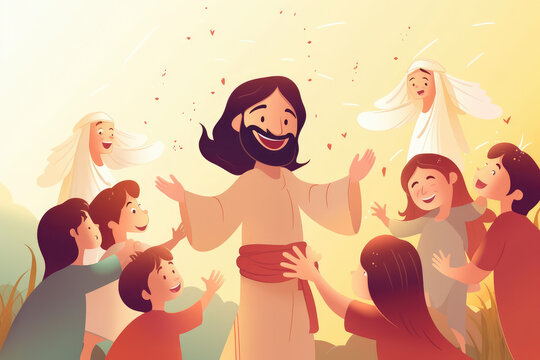 Jesus Christ with joyful children, generative AI