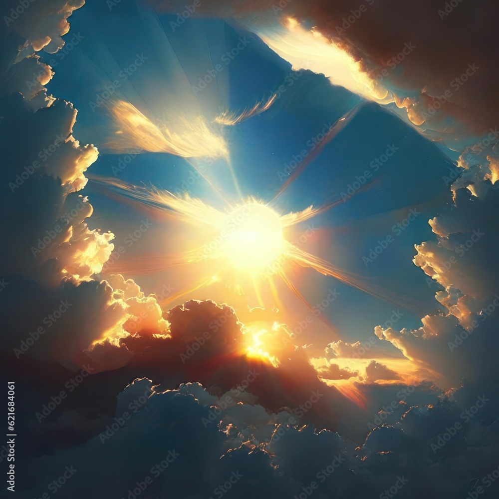 Poster sun and clouds. image created by ai