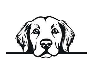 Peeking labrador dog. labrador retriever funny face. Simple black silhouette graphic. Cartoon style. Vector illustration on white isolated background.