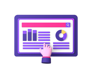 3d purple illustration icon of using tablet phone for business job with hand gesture for UI UX social media ads design