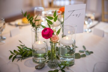 Botanical Nature Garden Wedding Bouquet Event Events Flowers Arch Flower Table Settings Floating Candles Bud Vase Ceremony Reception