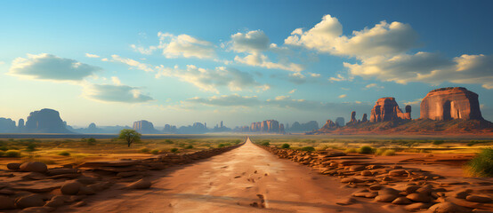 a long road stretches through some desert in front of mountains Generated by AI