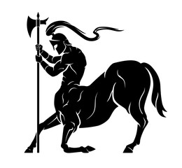 Centaur Kneeling Guard, Mythical Creature Side View Silhouette