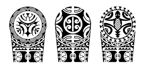 Wrap around arm polynesian tattoo set design. Pattern aboriginal samoan. illustration EPS10