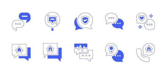 Conversation icon set. Duotone style line stroke and bold. Vector illustration. Containing talk, no talking, conversation, chat bubble, dialogue, debate.