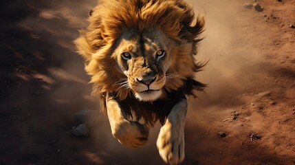Fierce Lion Running and Hunting