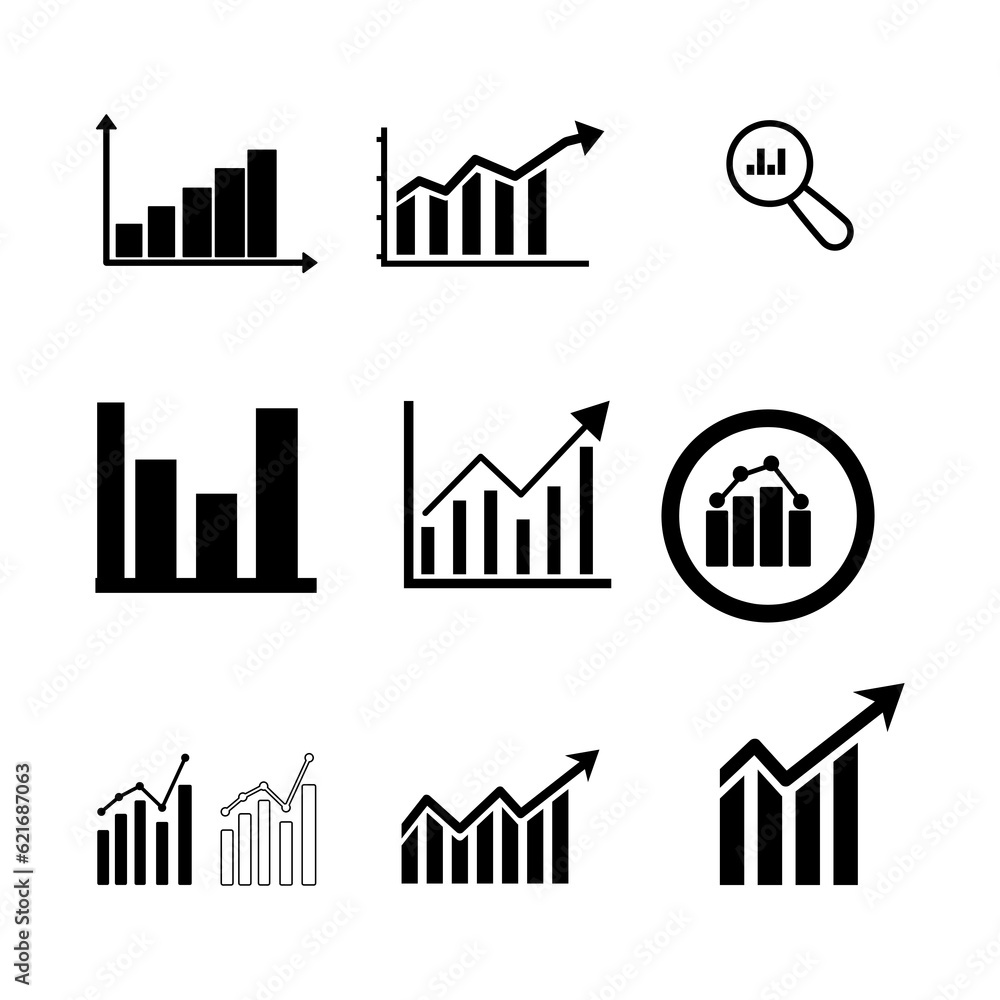 Aufkleber growing graph, bar chart, statistic bar chart icon design vector set on white background..eps
