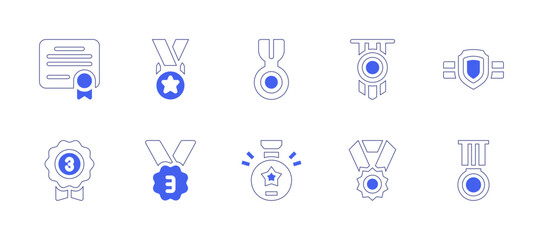 Medal icon set. Duotone style line stroke and bold. Vector illustration. Containing diploma, medal, bronze medal.