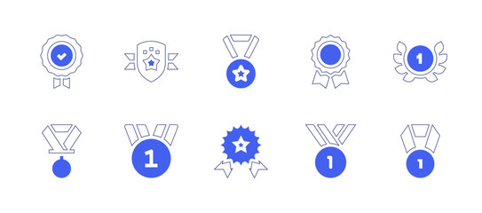 Medal icon set. Duotone style line stroke and bold. Vector illustration. Containing badge, medal, laurel wreath, award, gold medal.