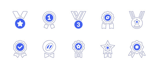 Medal icon set. Duotone style line stroke and bold. Vector illustration. Containing medal ribbon, medal, badge.