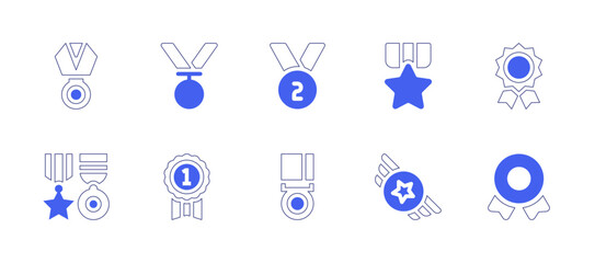 Medal icon set. Duotone style line stroke and bold. Vector illustration. Containing medal, silver medal, condecoration, medals, badge.
