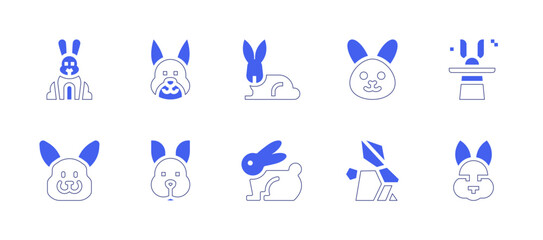 Rabbit icon set. Duotone style line stroke and bold. Vector illustration. Containing rabbit, animals, magic hat, easter bunny.