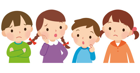 考える表情の子ども　悩む　疑問