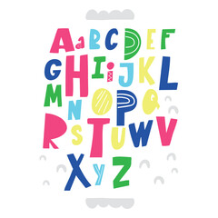 Cute Handwritten alphabet. Suitable for printing on T-shirts, posters and postcards.