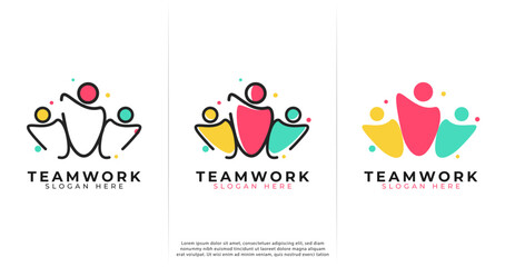 Teamwork logo design. People logo with three style for community or group collections