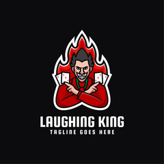 Vector Logo Illustration Laughing King Mascot Cartoon Style.
