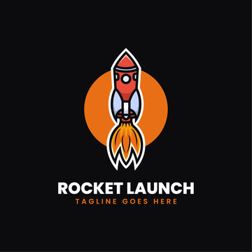 Vector Logo Illustration Rocket Launch Simple Mascot Style.